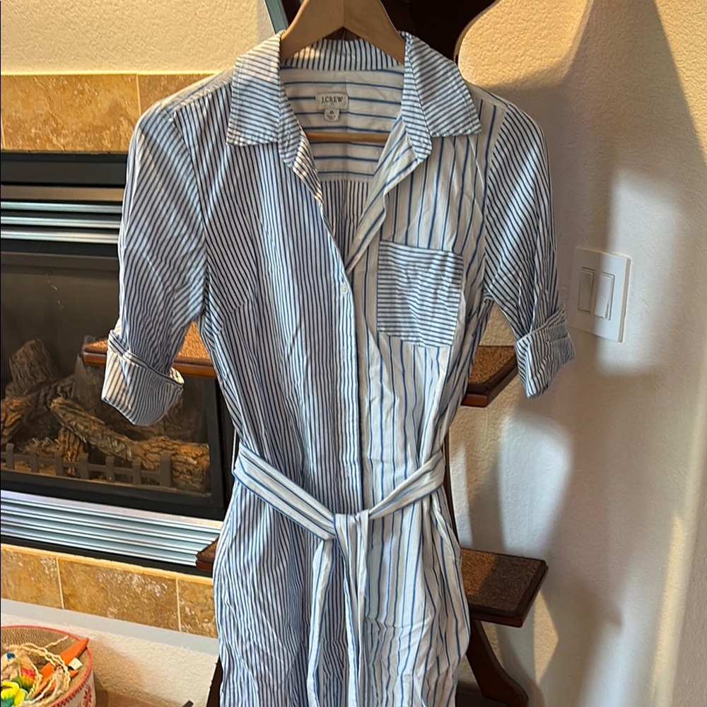 J. Crew Blue and White Striped Shirt Dress